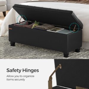 SONGMICS Storage Ottoman, Storage Bench, Tufted Entryway Bedroom Bench, 17.7 x 46.5 x 17.7 Inches, Hinges Easy Lid Operation, Wooden Legs, Synthetic Leather, Loads 330 lb, Classic Black ULOM071B01