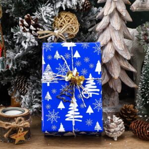 LeZakaa Christmas Gift Wrapping Paper - 12 Folded Sheet with 4 Different Christmas Design in Blue (Snowflake, Tree, Reindeer, Gnome) - 27.5 x 19.6 inches Per Sheet