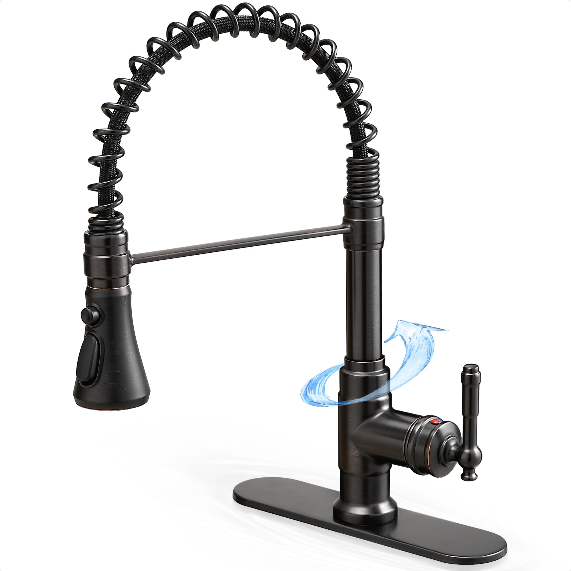 HOIGY Oil Rubbed Bronze Kitchen Faucet 3 Hole or 1 Hole, 3-Function Pull-Down Sprayer Kitchen Faucets, Sink Faucet Kitchen, Single Handle Spring Kitchen Sink Faucet with Deck Plate for Farmhouse