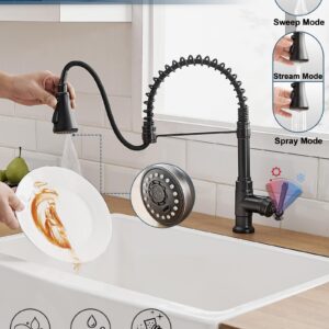 HOIGY Oil Rubbed Bronze Kitchen Faucet 3 Hole or 1 Hole, 3-Function Pull-Down Sprayer Kitchen Faucets, Sink Faucet Kitchen, Single Handle Spring Kitchen Sink Faucet with Deck Plate for Farmhouse