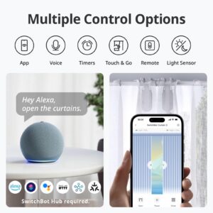 SwitchBot Automatic Curtain Opener - Bluetooth Remote Control Smart Curtain with App/Timer, Upgraded High-Performance Motor, Add SwitchBot Hub to Work with Alexa, Google Home, HomeKit (Curtain 3, Rod)