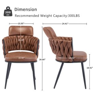 BFZ Dining Chairs Set of 2, Mid-Century Modern Dining Chair, Retro Faux Leather Kitchen Dining Room Chairs, Hand Weaving Upholstered Dining Chairs with Metal Legs for Dining Room, Kitchen, Living Room