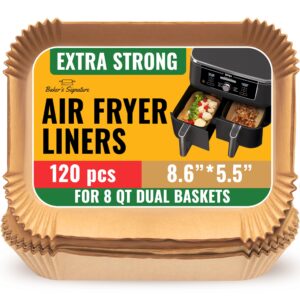 air fryer liners for ninja foodi dual – 120pcs disposable parchment paper for ninja dz201 dz401, instant pot vortex plus, powerxl vortex – non-stick and oil proof for easy cleanup by baker's signature