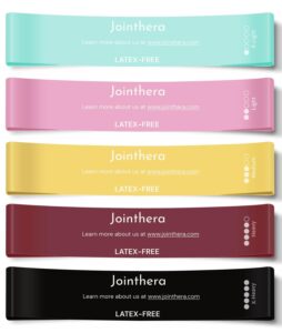 jointhera premium latex free resistance bands for working out - set of 5 + carrying bag | non latex mini loop workout bands resistance for women and men | physical therapy, legs exercise and pilates