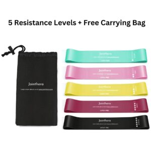 JOINTHERA Premium Latex Free Resistance Bands for Working Out - Set of 5 + Carrying Bag | Non Latex Mini Loop Workout Bands Resistance for Women and Men | Physical Therapy, Legs Exercise and Pilates