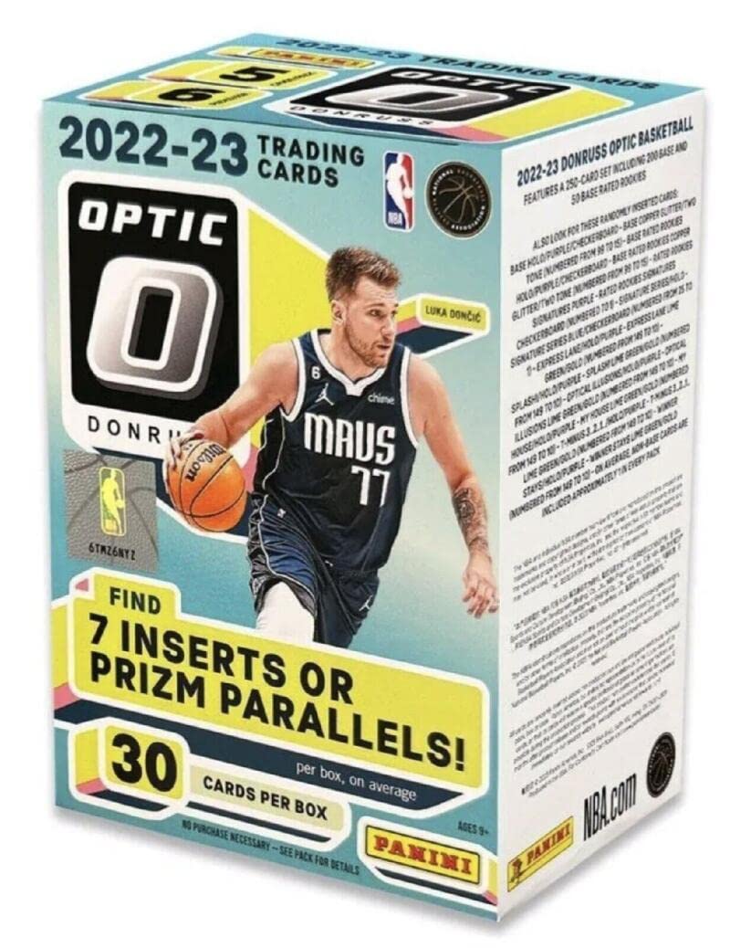 2022-23 Donruss Optic NBA Basketball Factory Sealed Blaster Box 6 Packs of 5 Cards, 30 Cards in all. Find 7 Inserts or Parallel Prizms per box, Look for Retail Exclusive Inserts and Rare Checkerboard Parallel Prizms Chase Rated Rookie Cards and Autographs