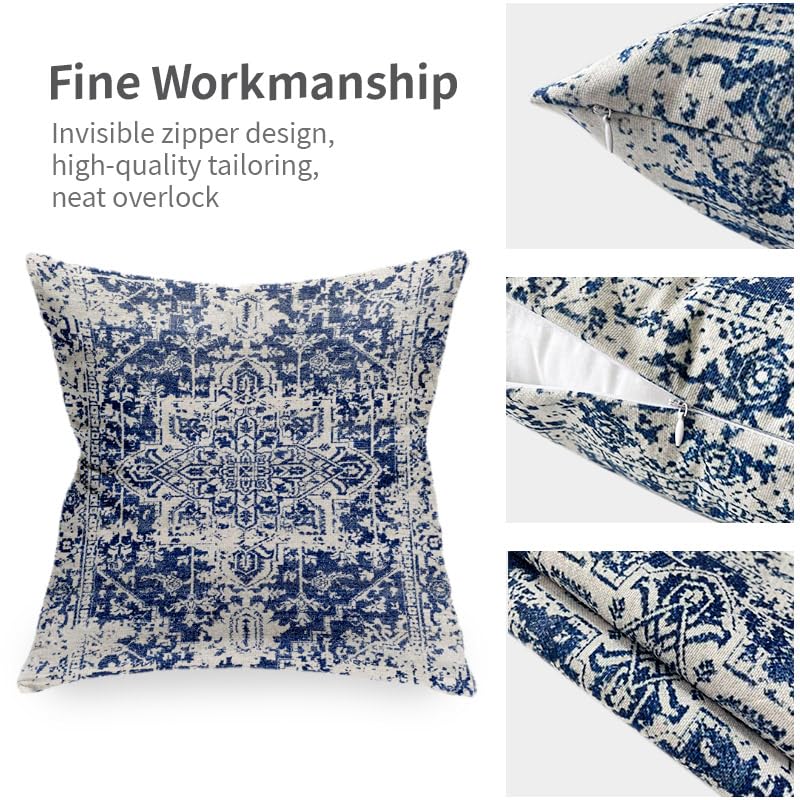 HUBUYTEFE Boho Pillow Covers 18x18 set of 2,Blue Throw Pillow Covers Outdoor Decorative Linen Pillow Covers for Couch Bed Sofa Cushion Boho Pillowcases