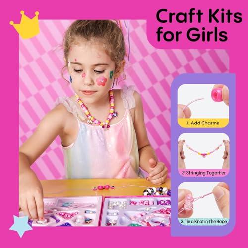 Tomons Charm Bracelet Making Kit for Girls, Beads for Jewelry Making Kit, Arts & Crafts Gift for Ages 3-12, Girls Toys 3 4 5 6 7 8 9 10 Year Old Girl Birthday Gifts Ideas