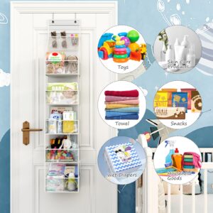 Fixwal 6-Shelf Over The Door Hanging Pantry Organizer Hanging Storage with Clear Plastic Pockets Slim Door Shelf Behind The Door Storage with 3 Small PVC Pockets for Closet Bedroom Bathroom (White)