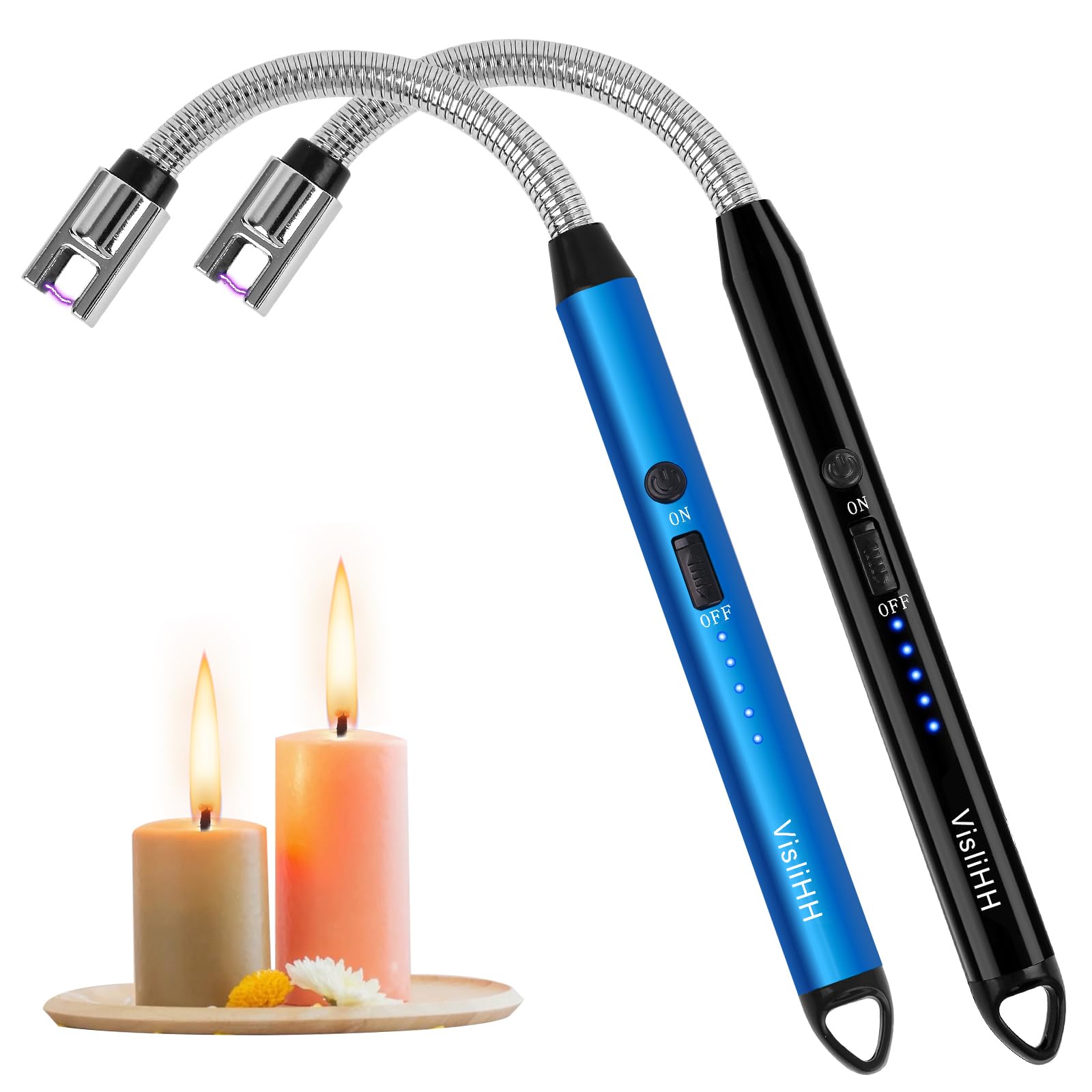 2 Pack Electric Candle Lighter, Cool Rechargeable, Plasma,Arc, Grill,USB,Windproof, Flameless, with Flexible Neck Lighters. Ideal for Candles,BBQs,camping,kitchen,fireplace,Fireworks, etc.