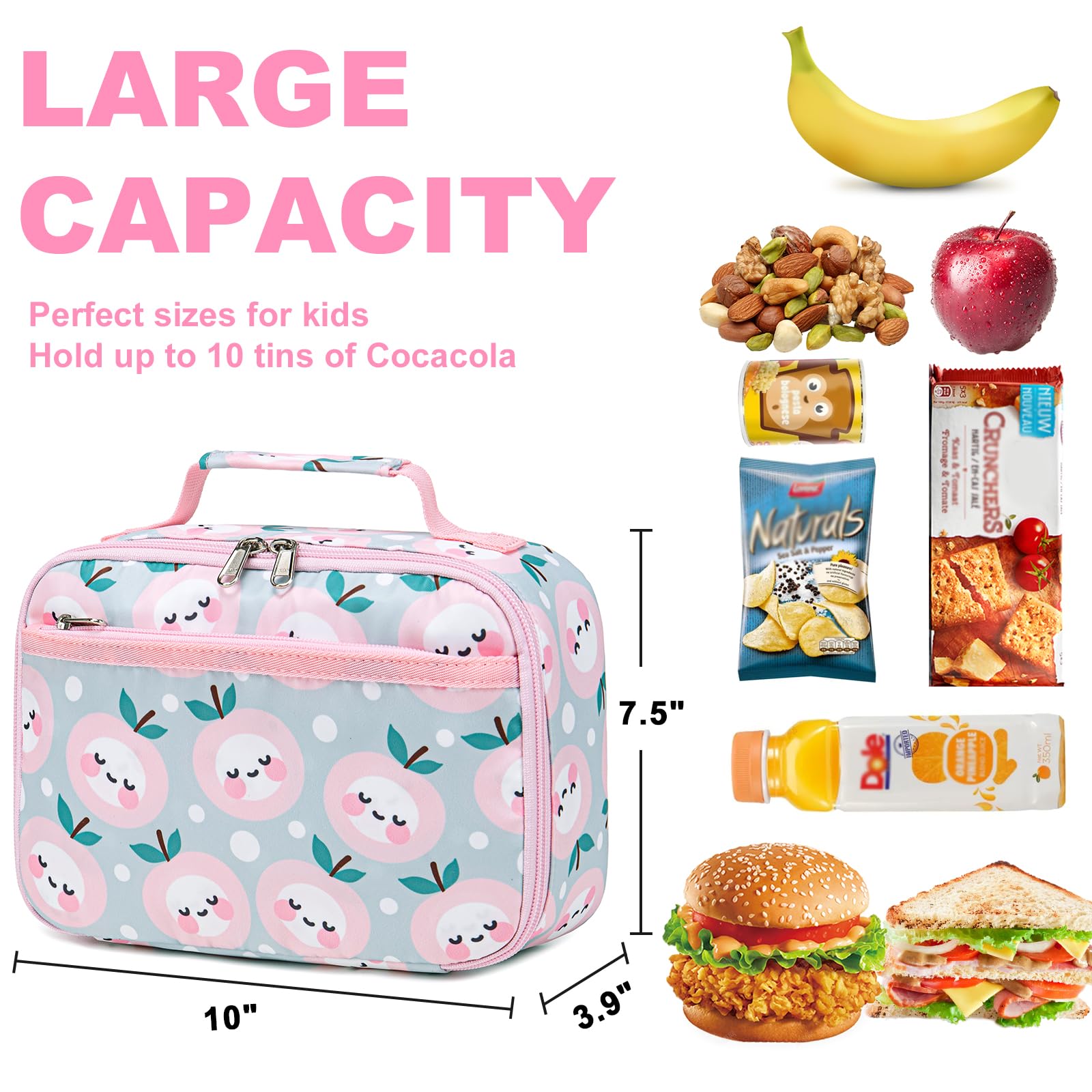 Kids Girls Boys Lunch Bag Insulated Lunch Box for school Lunch Cooler Organizer School Kids Lunch Tote Bag