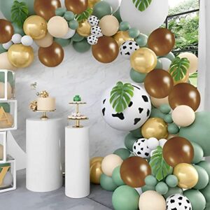 136Pcs Cowboy Sage Green Balloon Garland Arch Kit, Reusable Sage Green Brown Cow Print Balloons, Retro Gold Sand White Balloon Latex, Decoration Balloon Party Background Balloon for Birthday Wedding