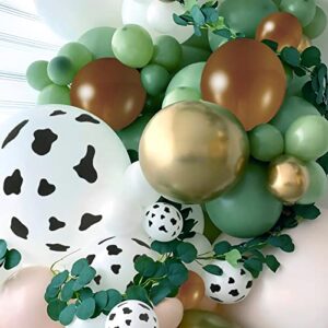 136Pcs Cowboy Sage Green Balloon Garland Arch Kit, Reusable Sage Green Brown Cow Print Balloons, Retro Gold Sand White Balloon Latex, Decoration Balloon Party Background Balloon for Birthday Wedding