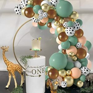 136Pcs Cowboy Sage Green Balloon Garland Arch Kit, Reusable Sage Green Brown Cow Print Balloons, Retro Gold Sand White Balloon Latex, Decoration Balloon Party Background Balloon for Birthday Wedding