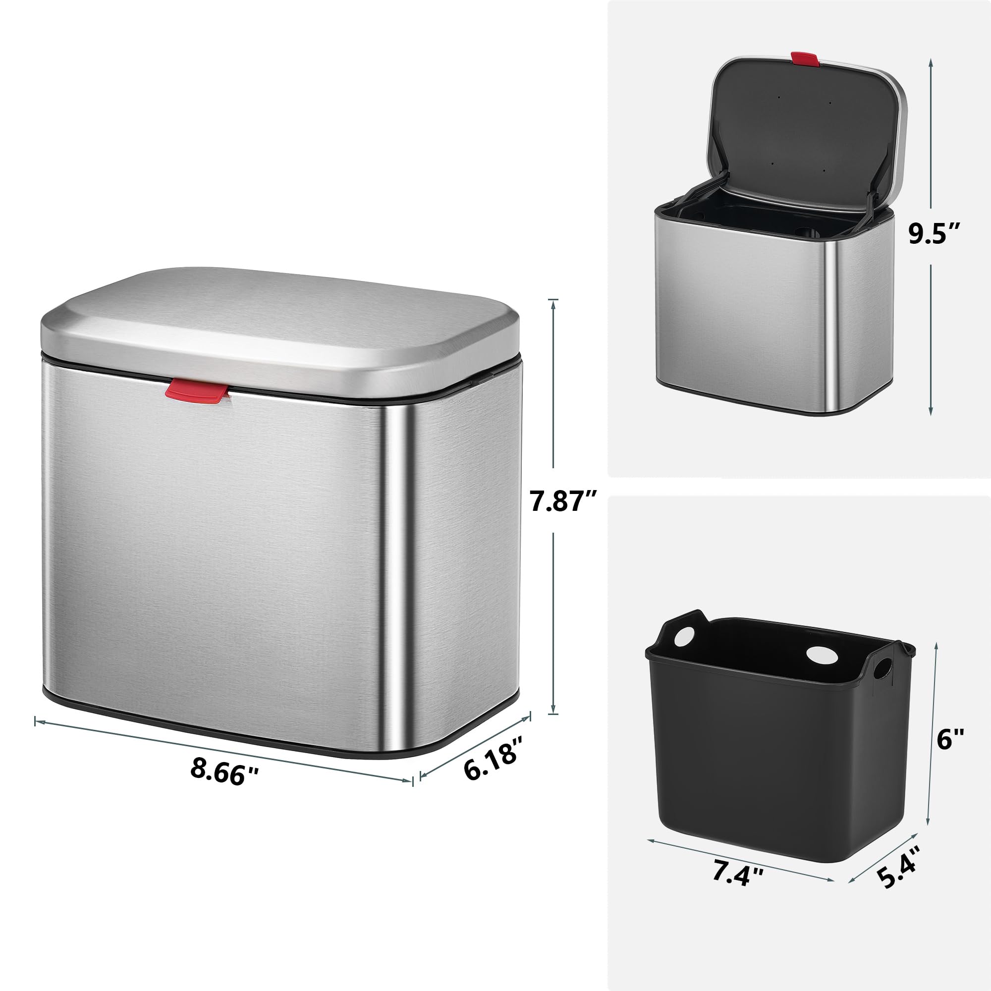 Nunsino Hanging Kitchen Compost Bin 4 Liter / 1.05 Gallon includes 30 Compostable Bags, Trash Can with Removable Inner Bucket, Stainless Steel, Airtight Lid, Silver