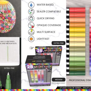 28 Wildflower Colors Acrylic Paint Pens Studio Color Series Markers Set 0.7mm Extra Fine Tip, Rock Painting, Glass, Mugs, Wood, Metal, Canvas, DIY, Detailing. Non Toxic, Waterbased, Quick Drying