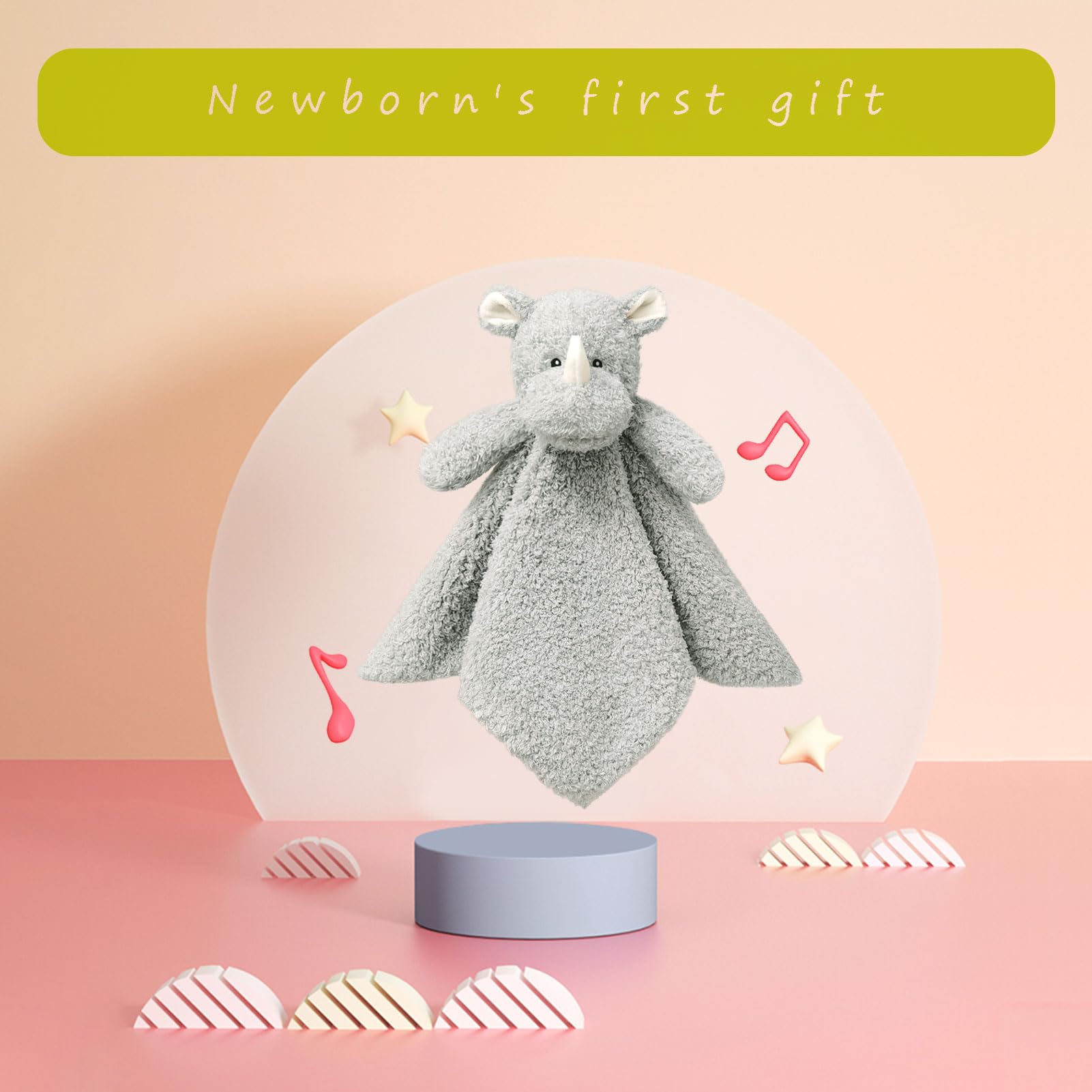 Doindute Baby Gray Rhino Soft Stuffed Animal Security Blanket, Plush Rhino Character Lovey Blanket, Baby Shower/Nursery Gift, Cuddly Newborn, Infant, Toddler Snuggle Blankie for Boys Girls, 14"