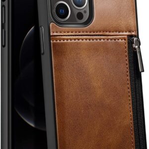 IRJFP Wallet Case for iPhone 12/12 Pro/12 Pro Max, Vintage Leather Back Cover with Zip Card Holder Case Cover for iPhone 12 Series (Color : Brown, Size : 12pro max 6.7")