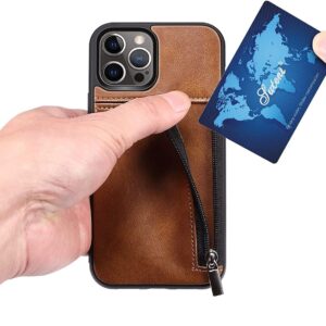 IRJFP Wallet Case for iPhone 12/12 Pro/12 Pro Max, Vintage Leather Back Cover with Zip Card Holder Case Cover for iPhone 12 Series (Color : Brown, Size : 12pro max 6.7")