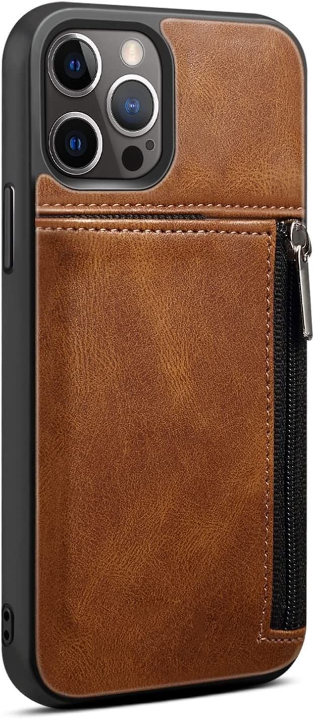 IRJFP Wallet Case for iPhone 12/12 Pro/12 Pro Max, Vintage Leather Back Cover with Zip Card Holder Case Cover for iPhone 12 Series (Color : Brown, Size : 12pro max 6.7")