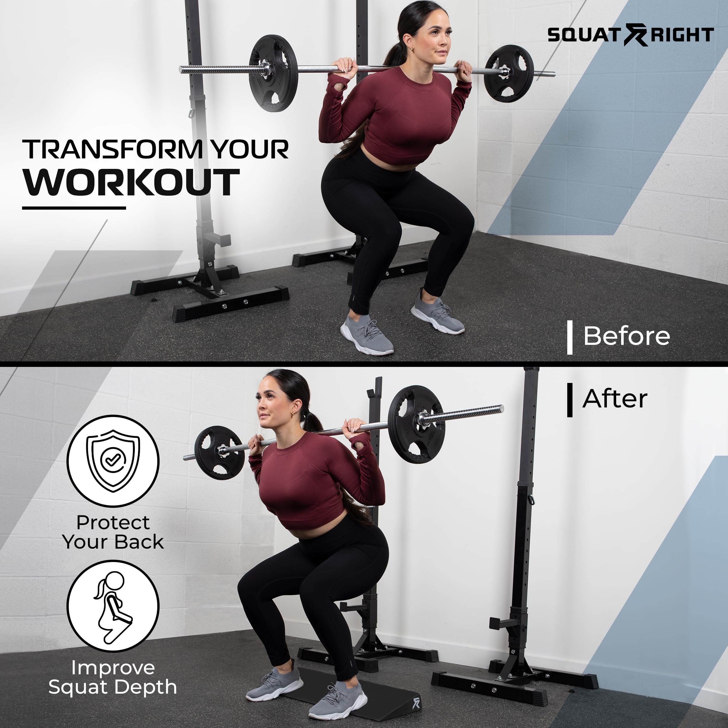 Squat Right Squat Wedge - Premium Extra Wide & Durable Incline Slant Board - Calf Stretcher with Anti-Tip Design - Ideal for Enhancing Strength Weightlifting, Physical Therapy, and Improving Mobility