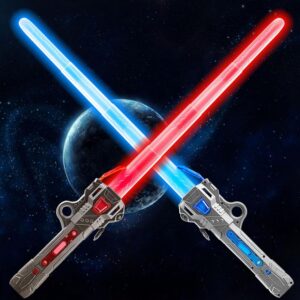 joneg lightsaber light sabers for kids - 2 pcs, 7 color, fx sound 2 in1 double-bladed led expandable lightsabers for kids set, gift for 8 9 10 11 12 year old girls/boys