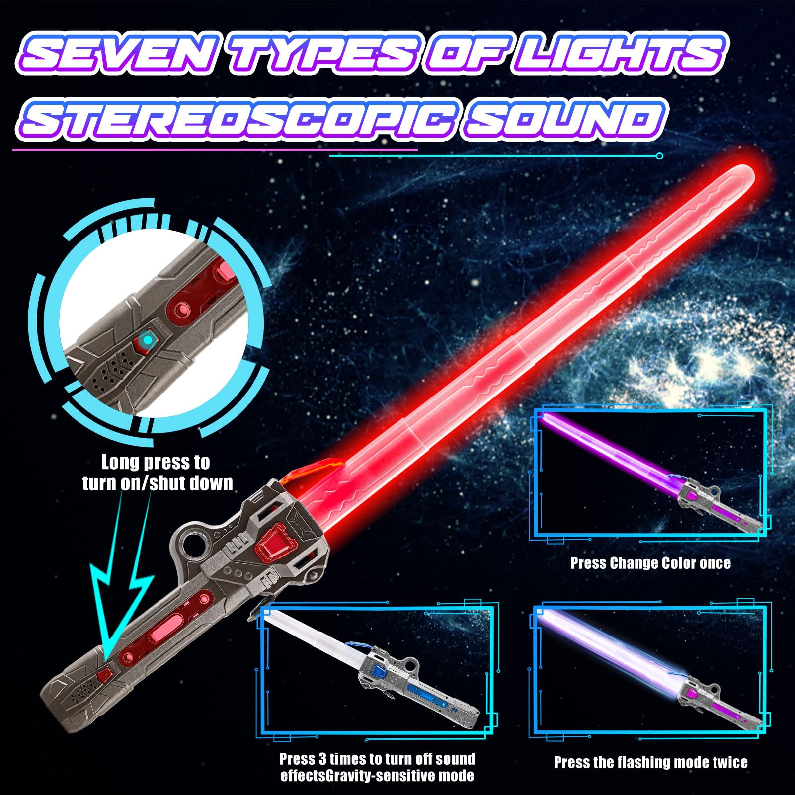 JONEG Lightsaber Light Sabers for Kids - 2 PCS, 7 Color, FX Sound 2 in1 Double-Bladed LED Expandable Lightsabers for Kids Set, Gift for 8 9 10 11 12 Year Old Girls/Boys