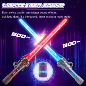 JONEG Lightsaber Light Sabers for Kids - 2 PCS, 7 Color, FX Sound 2 in1 Double-Bladed LED Expandable Lightsabers for Kids Set, Gift for 8 9 10 11 12 Year Old Girls/Boys