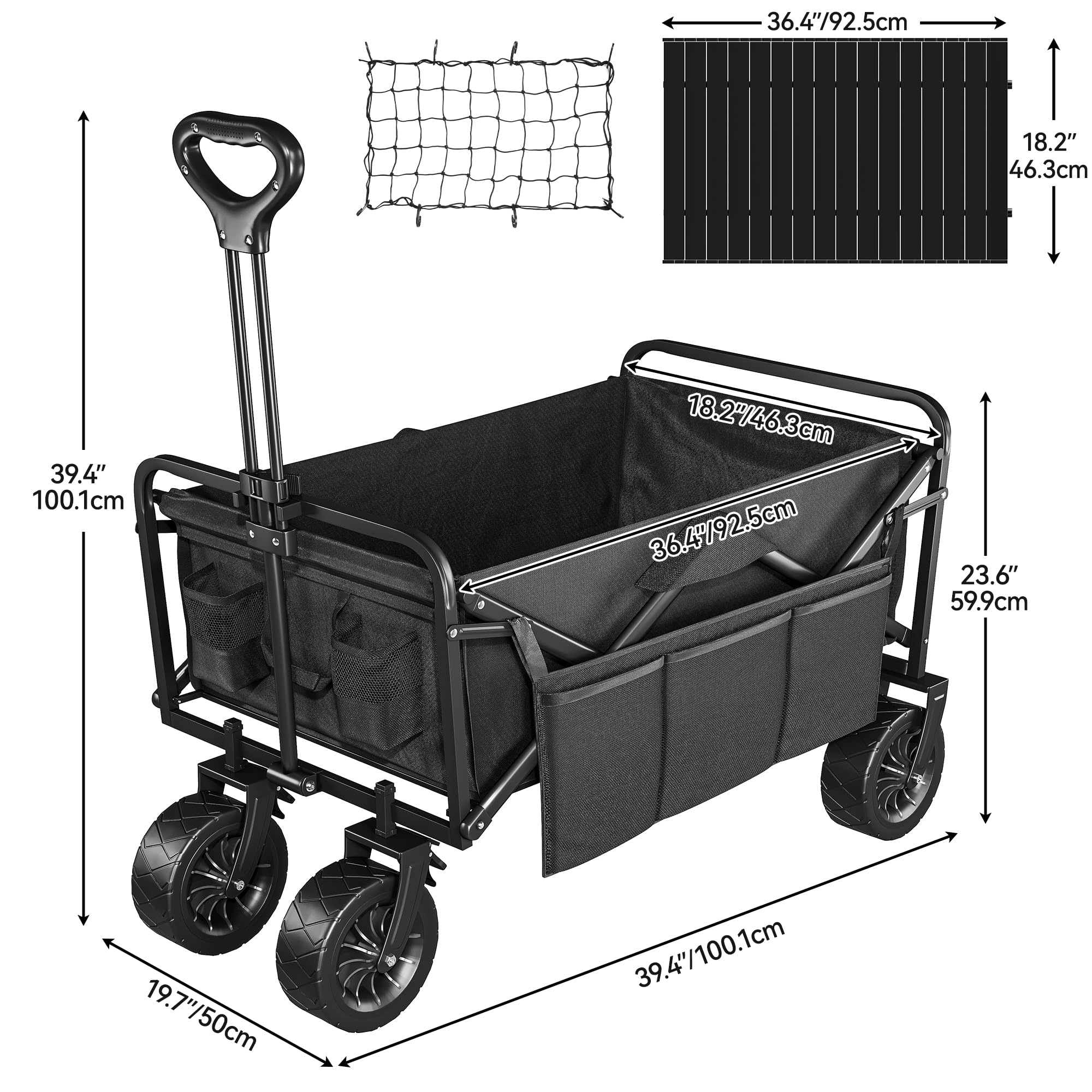 YITAHOME Folding Wagon w/Table Plate, Large Capacity Collapsible Wagon Cart, Adjustable Handle Height Foldable Utility Garden Cart, Outdoor Beach Wagon for Camping, Shopping, Sports, Garden - Black