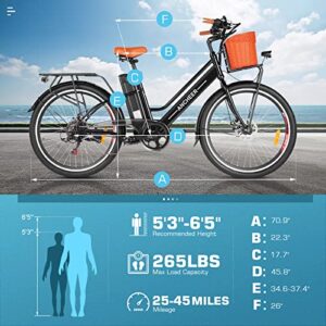 ANCHEER Electric Bicycle, 26'' Electric City Bike, Low Frame Electric Bike with 36V/13 Ah Lithium Battery and 350W Powerful Motor, Step Through Commuter Ebike with Basket for Woman Man