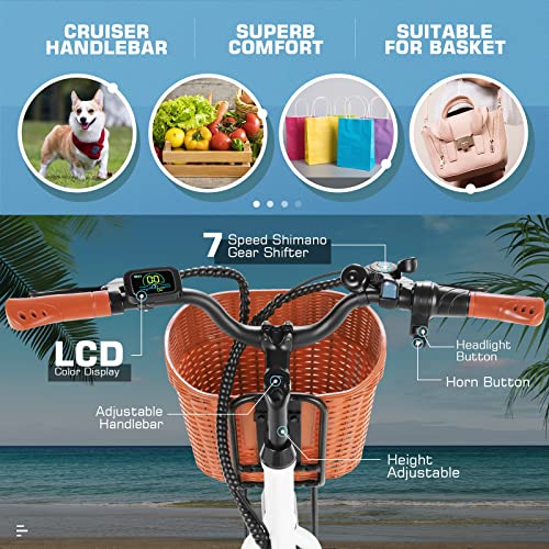 ANCHEER Electric Bicycle, 26'' Electric City Bike, Low Frame Electric Bike with 36V/13 Ah Lithium Battery and 350W Powerful Motor, Step Through Commuter Ebike with Basket for Woman Man