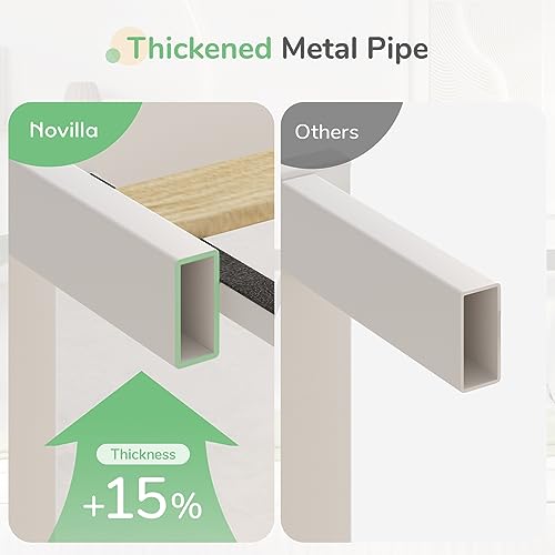 Novilla Twin Bed Frame with Headboard, Metal Platform Bed Frame, Heavy Duty, No Box Spring Needed, Wood Slat Support, Easy Assembly, White