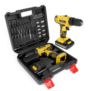 portable power drill set with 37pcs drill bit,21v cordless drill kit with battery and charger,jar-owl home tool kit with electric drill,power tool combo kit for men women office repair maintain-yellow