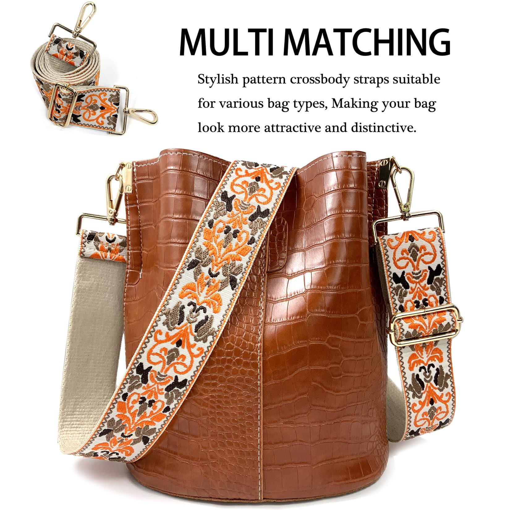 Dsigo Purse Strap, 2" Wide Gold Buckle Embroidery Crossbody Shoulder Strap for Bag Handbag Canvas Bag Crossbody Bags (Orange Jacquard Floral)