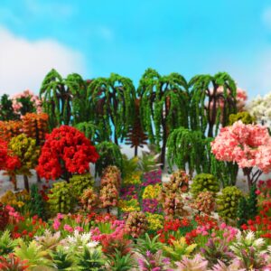libima 160 pieces mini model trees bulk 1-5.1 inch mixed model tree flower train scenery architecture trees colourful fake trees for diy crafts building model scenery landscape