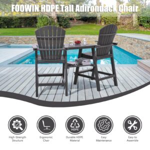 FOOWIN Tall Adirondack Chairs Set of 2，Recycled Poly Balcony Chair with Double Connecting Tray Patio Stools Weather Resistant for Outdoor Deck Lawn Pool Backyard (Double Connecting Tray, Grey)