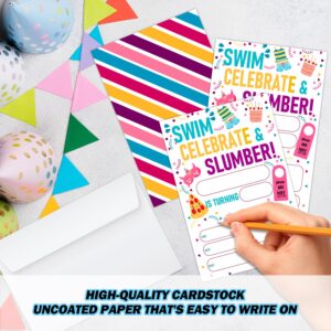 haipino Pool Swim Slumber Birthday Party Invitations, Water Slide Pool Birthday Party Invite for Kids Girls Boys, Summer Birthday Party Celebration Supplies, 20 Invitations with Envelopes - JY760