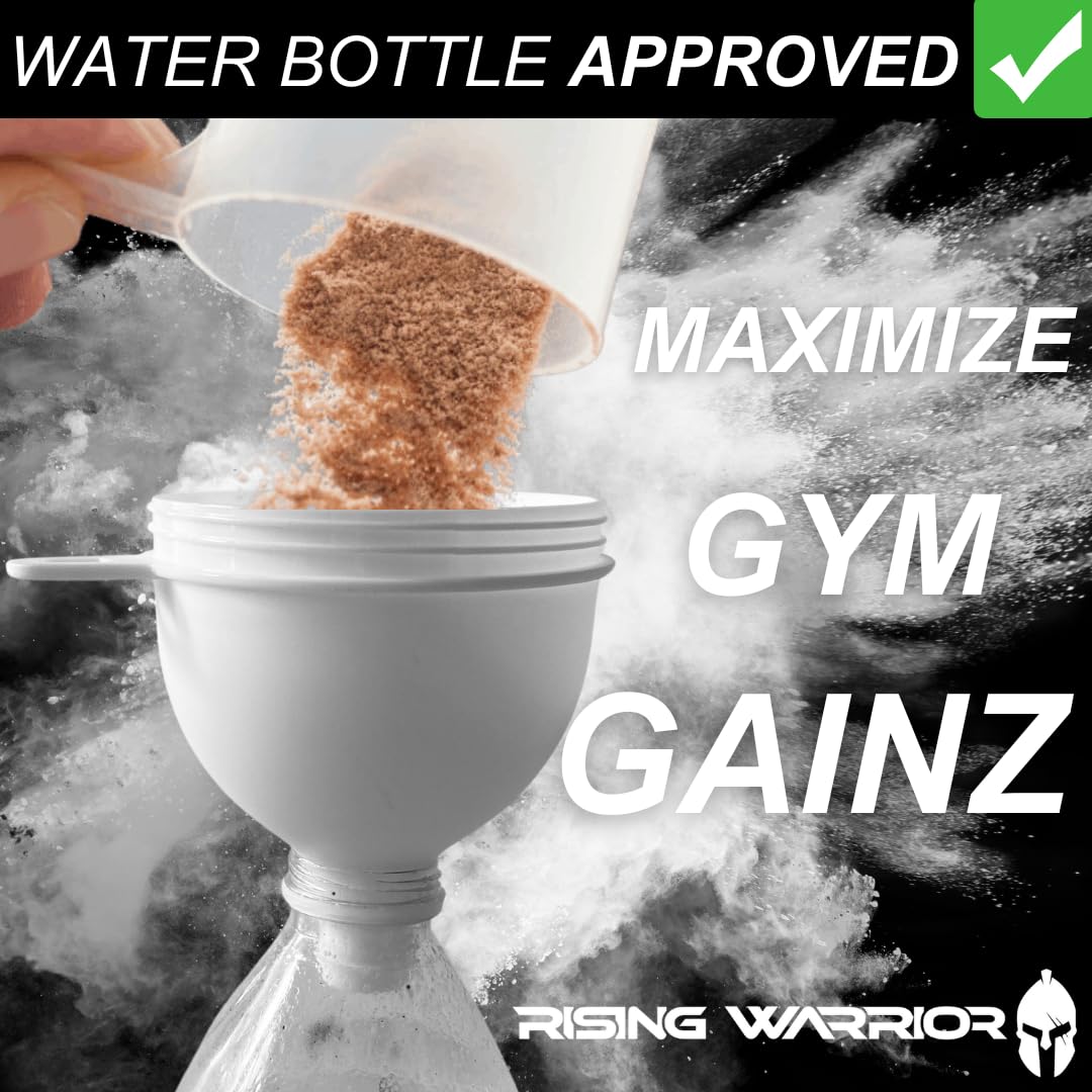 Rising Warrior Small & Large 2-Pack | Portable Protein Powder Water Bottle Funnel | Perfect for Pre-Workout, BCAA's, and Protein Powder | Keychain Water Bottle Supplement Container to-Go