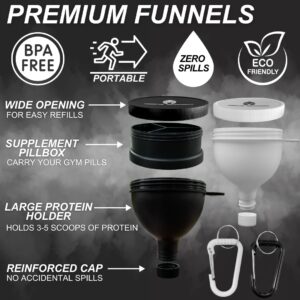 Rising Warrior Small & Large 2-Pack | Portable Protein Powder Water Bottle Funnel | Perfect for Pre-Workout, BCAA's, and Protein Powder | Keychain Water Bottle Supplement Container to-Go