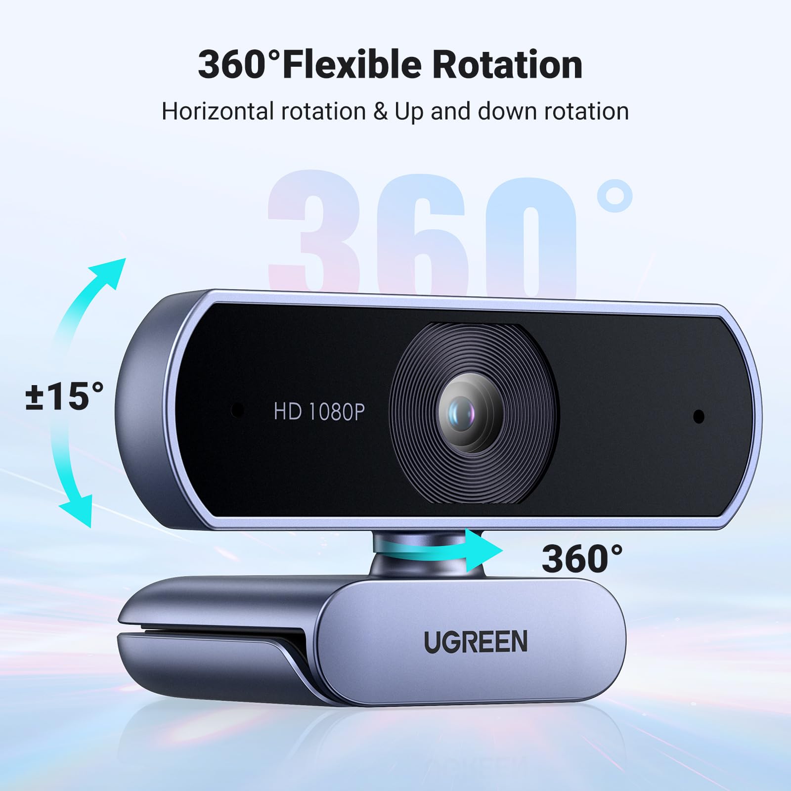 UGREEN 1080P Webcam with Microphone, Full HD USB Web Camera, Adjustable FOV, Noise-Canceling, Plug and Play, Auto Light Correction, Video Webcam for Streaming/Conferencing, Zoom/Skype/YouTube, Desktop