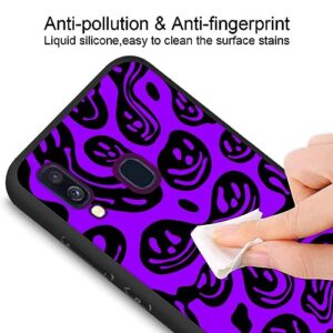 zaztify Phone Case for Samsung Galaxy A40, Dark Purple Black Funny Trippy Dripping Smile Melted Hippie Smiling Skull Ghost Face Cute Shockproof Protective Anti-Slip Thin Soft Cover Shell