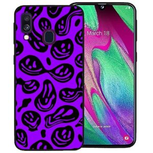 zaztify phone case for samsung galaxy a40, dark purple black funny trippy dripping smile melted hippie smiling skull ghost face cute shockproof protective anti-slip thin soft cover shell