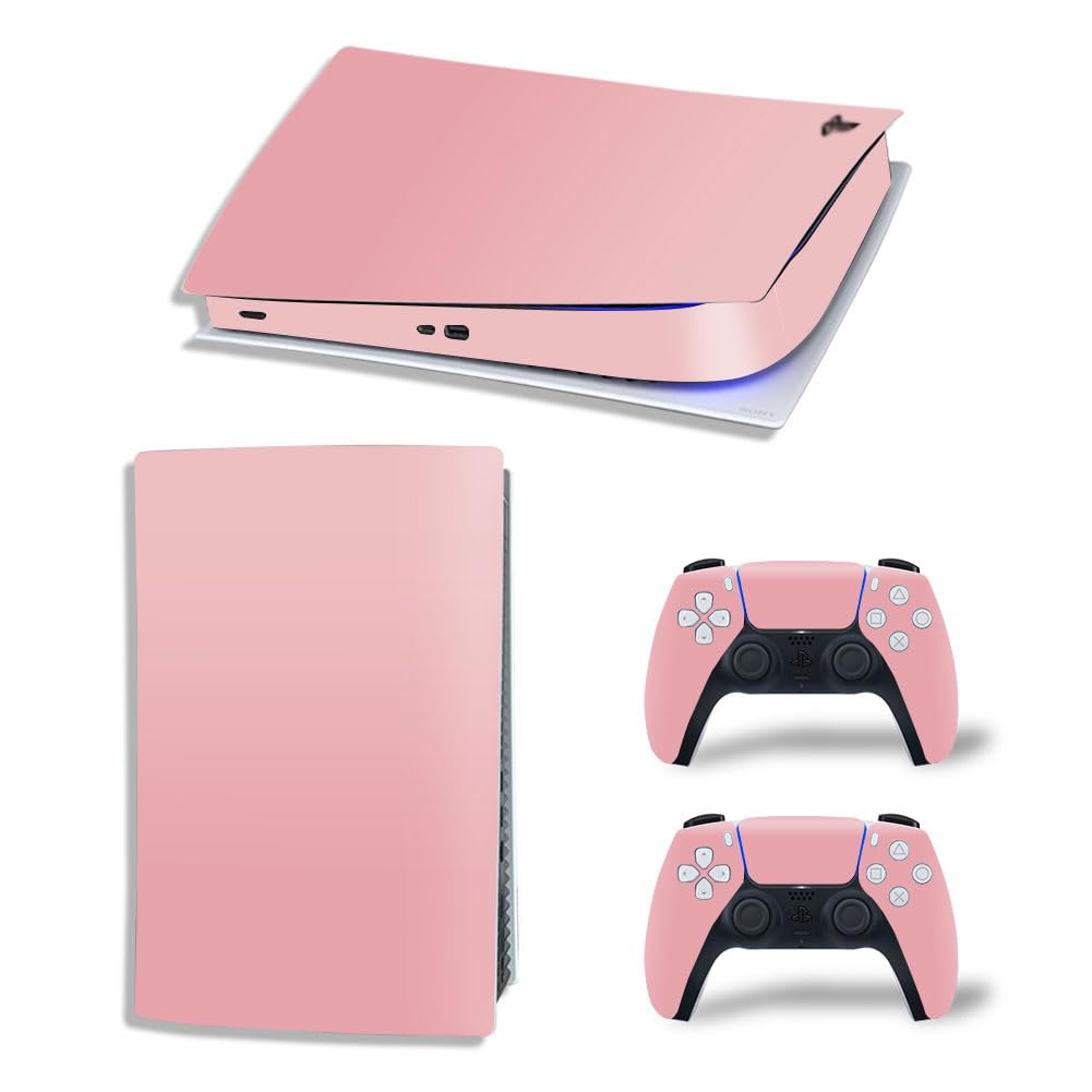 Skin Sticker for PS5 Digital Edition Console and Wireless Controllers, Full Protective Skin Set Vinyl Decal Cover Wrap for PS5 Digital Edition (Pink)