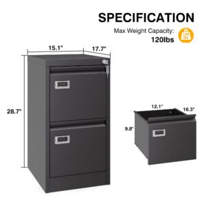 NODHM 2 Drawer File Cabinet with Lock, Metal Filing Cabinets, Vertical Small Filing Cabinet Steel Lockable Storage Cabinets for Home Office to Organization Hanging Letter/Legal/F4/A4