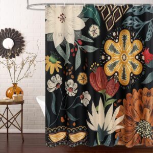 mitovilla boho floral shower curtain, tropical leaves fabric cloth shower curtains for chic elegant bathroom decor, modern farmhouse abstract colorful flower shower curtain, 72x72