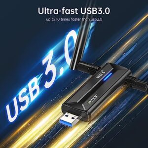 USB 3.0 WiFi 6E AX5400M WiFi Adapter for PC, 802.11AX, Tri-Band 6GHz/ 5GHz/ 2.4GHz, Dual 5dBi Antennas, USB WiFi Dongle Wireless Network Adapter for Desktop PC Laptop, Only Work for Windows 11/10