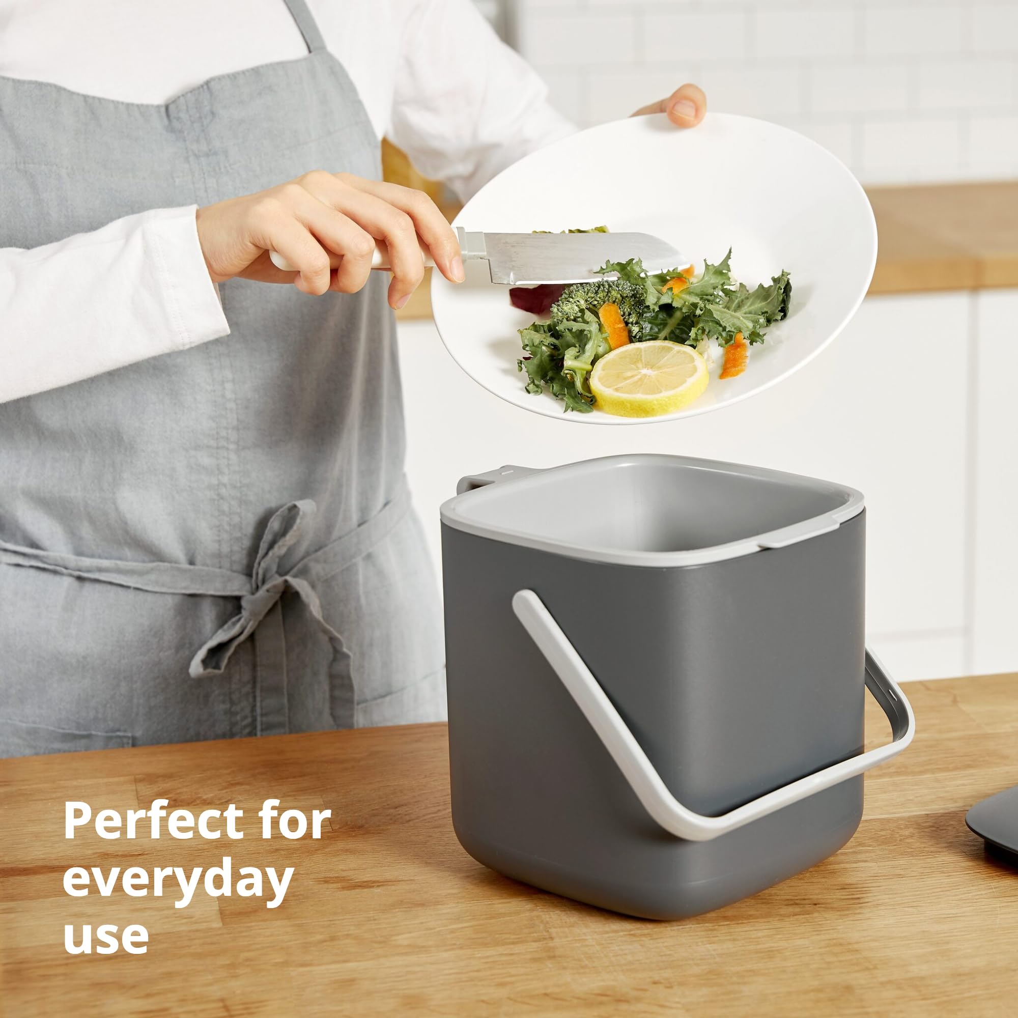 BLUE GINKGO Kitchen Compost Bin - 0.69 GAL / 2.6L Easy Clean Food Waste Bin for Kitchen with Handles | Countertop Compost Bin Kitchen Food Scrap Pail Bucket (Made in Korea) - Green