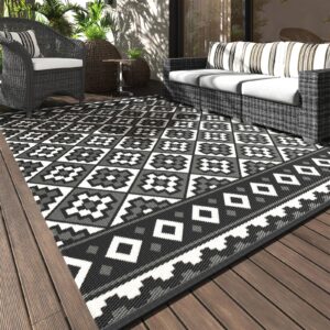 COCOER Geometrical Outdoor Rug 6x9 Reversible-Quick Dry Patio Rug-Waterproof Indoor Outdoor Rugs-Outdoor Carpet Outdoor Area Rugs-Outside Rug Patio Decor for Balcony Deck Backyard