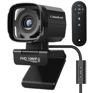 CofunKool 1080P Webcam with Microphone and Remote, AI Auto Tracking, Full HD USB Web Camera, Computer Camera for Desktop, Streaming Camera, External Webcam for PC Laptop, Plug&Play, WDR