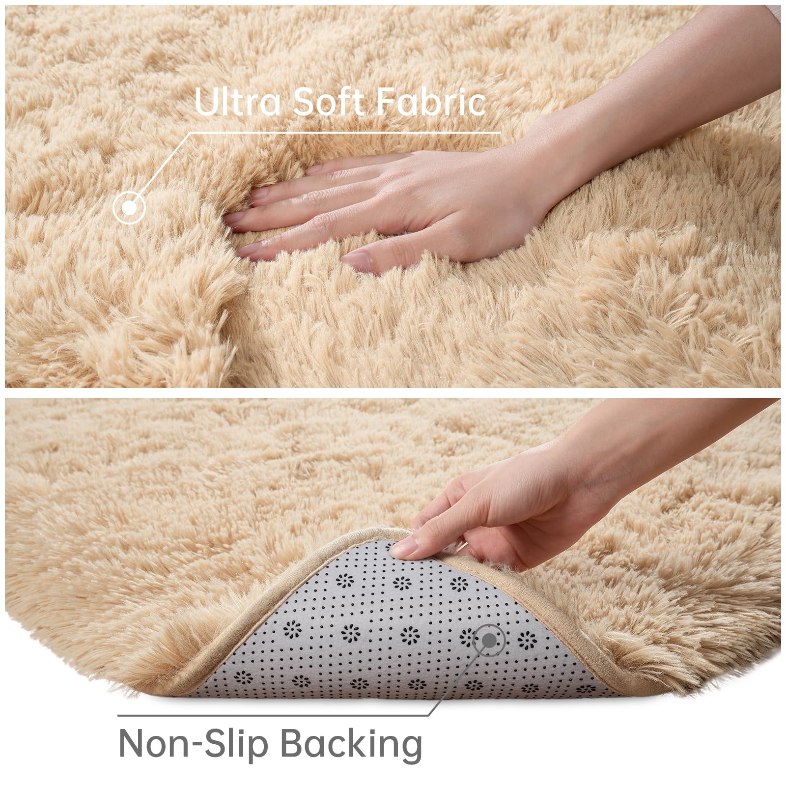 Toneed Fluffy Area Rug for Bedroom Living Room, 6 x 9 Feet Beige Shaggy Rug Super Soft Modern Indoor Rug Fuzzy Plush Carpet for Dorm Nursery Kids Room Home Decorative